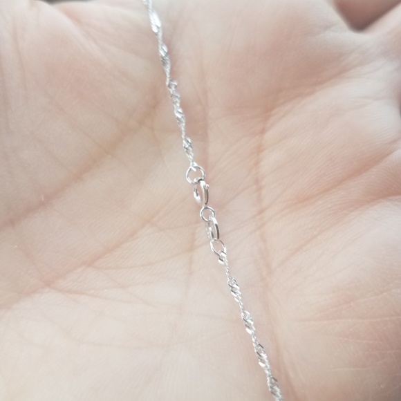 14k White Gold Solid 1mm Singapore Chain Necklace - Picture 8 of 8